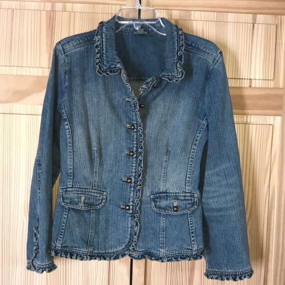 J. Jill Denim Ruffle Jean jacket M - Picture 1 of 2